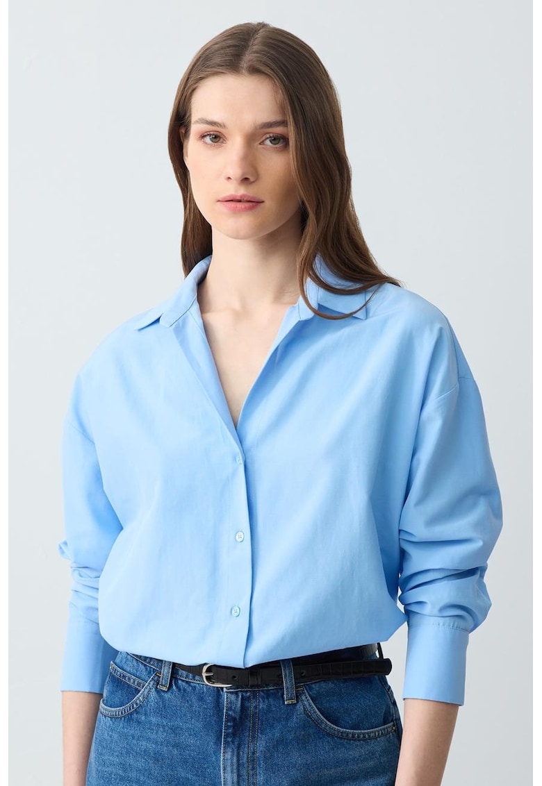 Camasa uni din amestec de bumbac - Albastru pastel