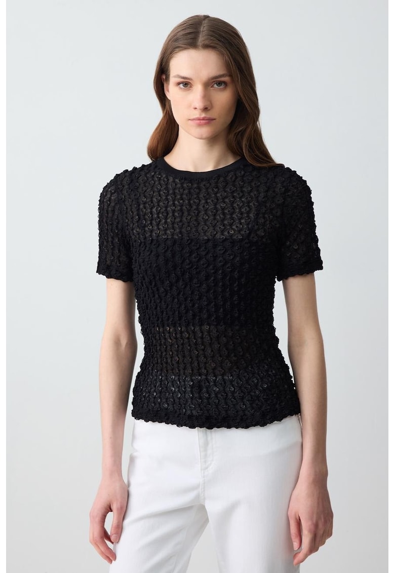 Bluza semitransparenta texturata - Negru
