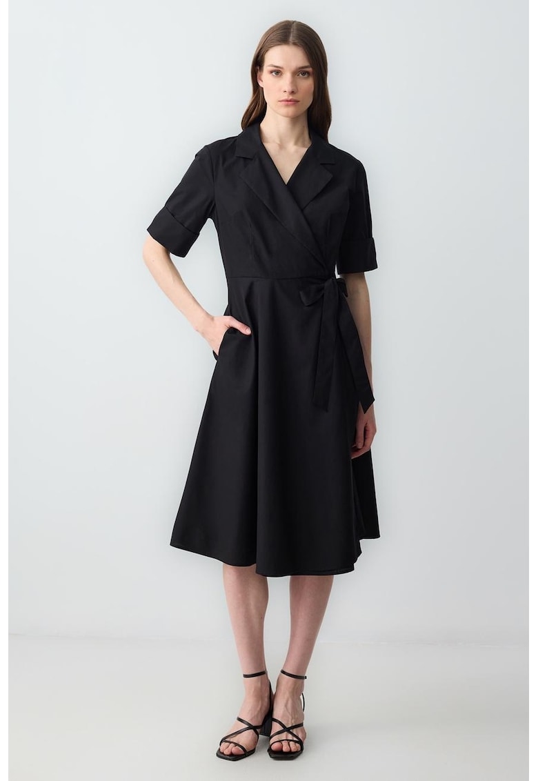 Rochie midi de bumbac cu decolteu in V