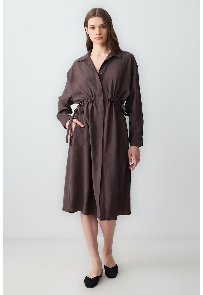 Rochie midi evazata cu decolteu in V