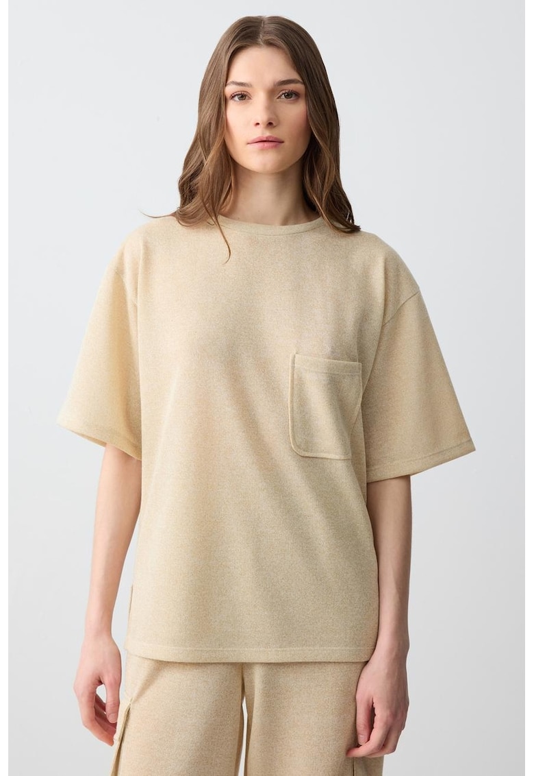 Bluza cu maneci medii si buzunar aplicat Bluza cu maneci medii si buzunar aplicat