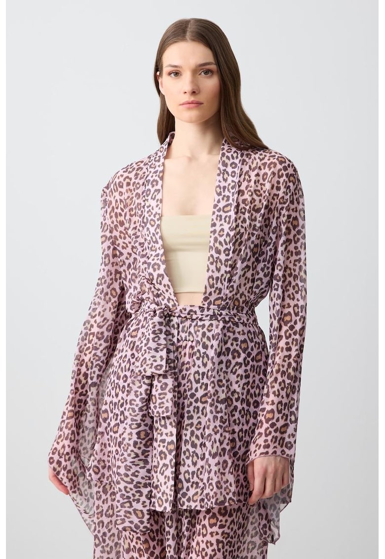 Bluza semitransparenta cu prindere frontala si animal print