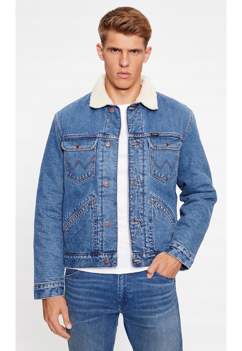 Geaca denim barbati 124MJ Sherpa - croiala regulata - albastra - 100% bumbac - cu izolatie