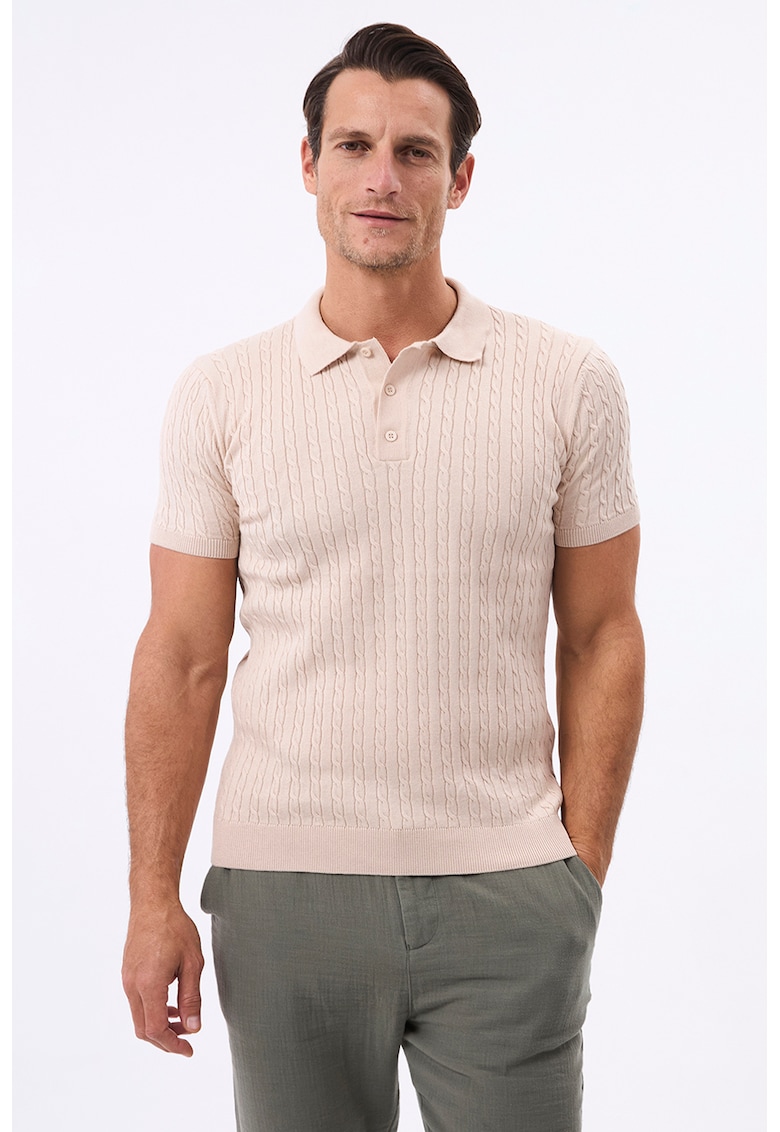 Tricou striat cu guler polo - Bej