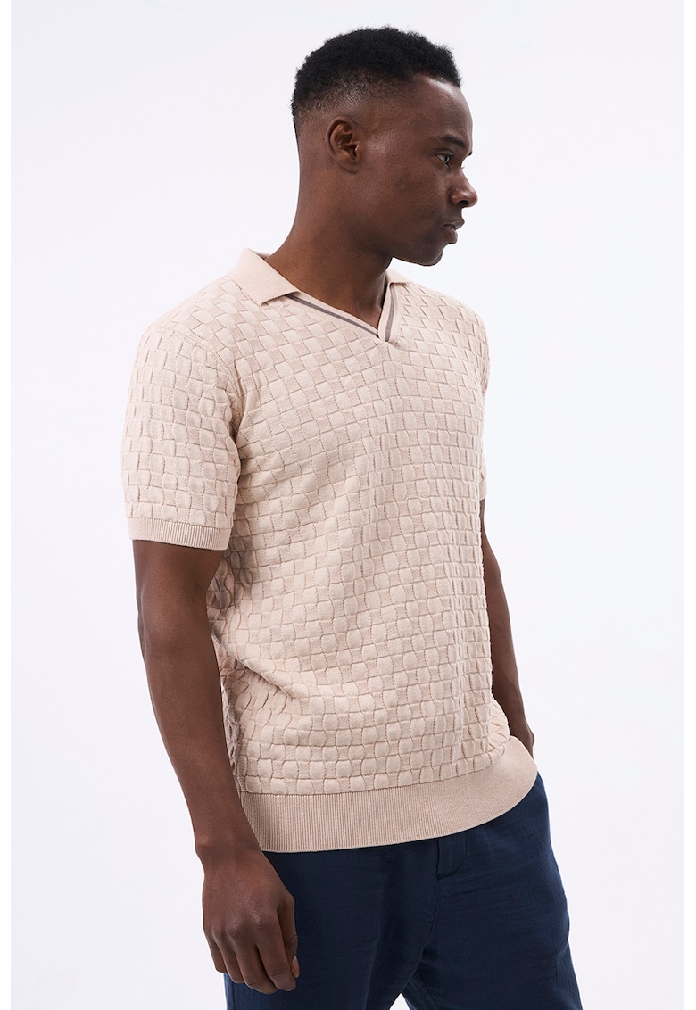 Tricou polo din amestec de bumbac - Bej deschis