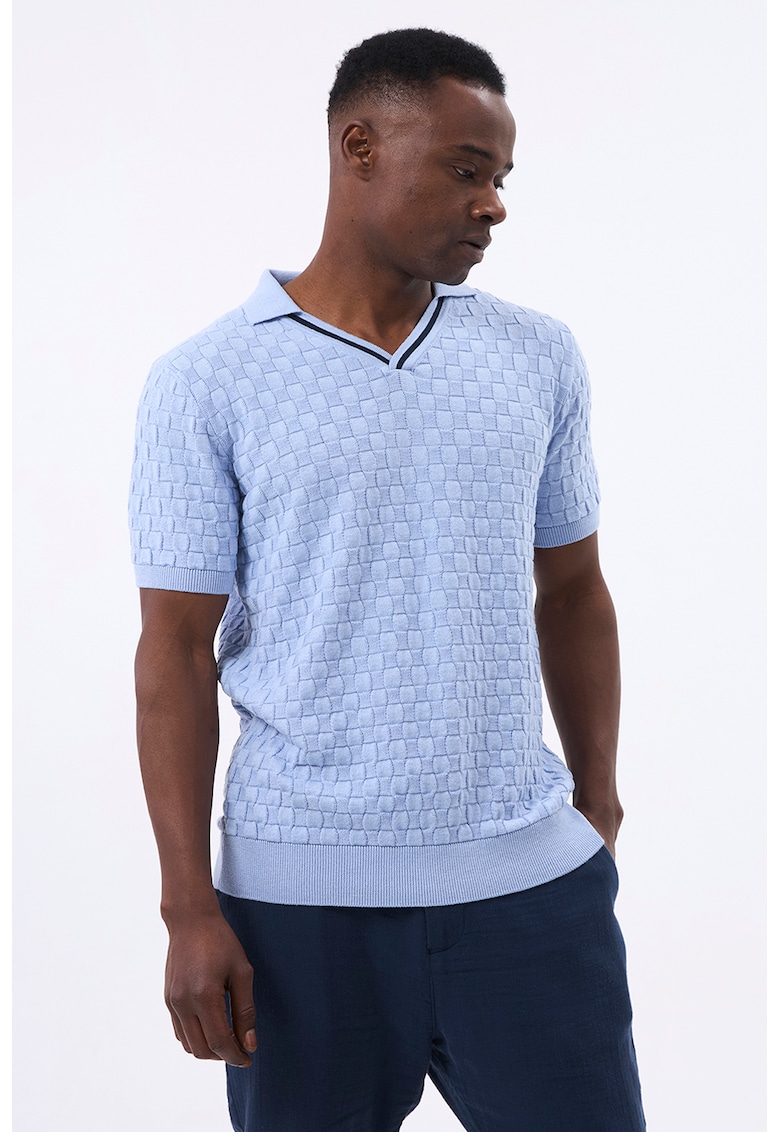Tricou polo din amestec de bumbac - Albastru pastel/Negru