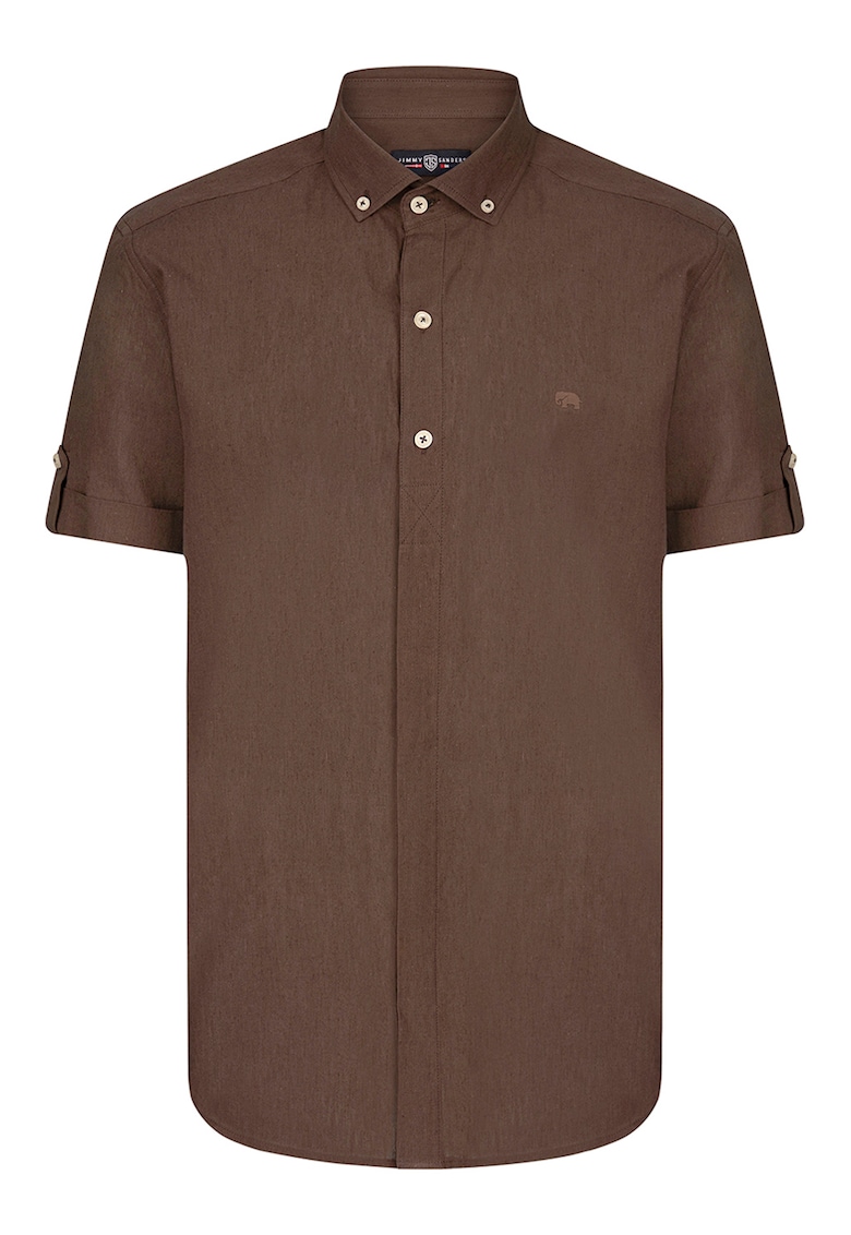 Camasa din amestec de in cu maneci scurte - Maro inchis