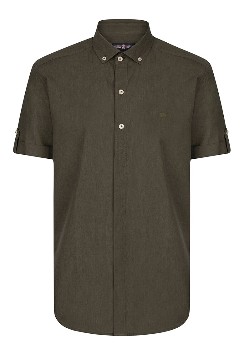 Camasa din amestec de in cu maneci scurte - Kaki pal