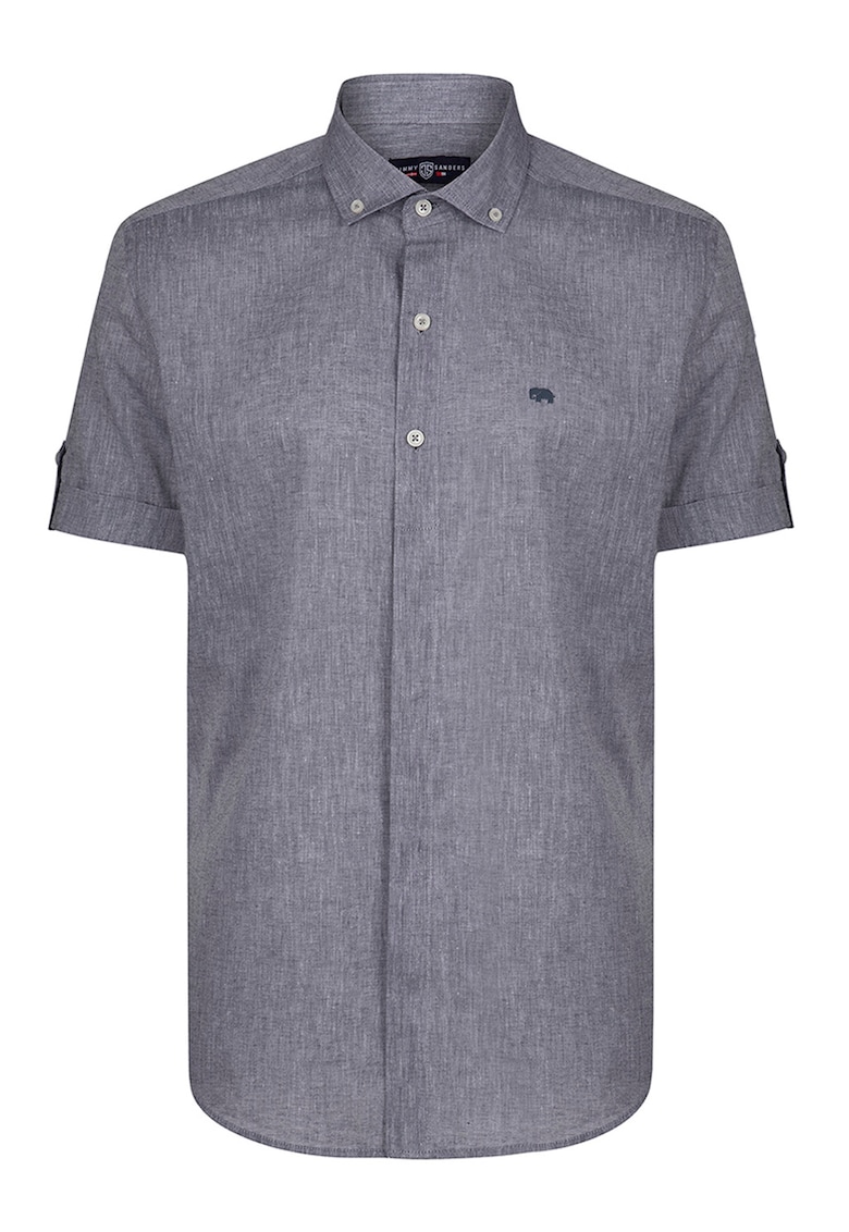 Camasa din amestec de in cu maneci scurte - Gri inchis melange