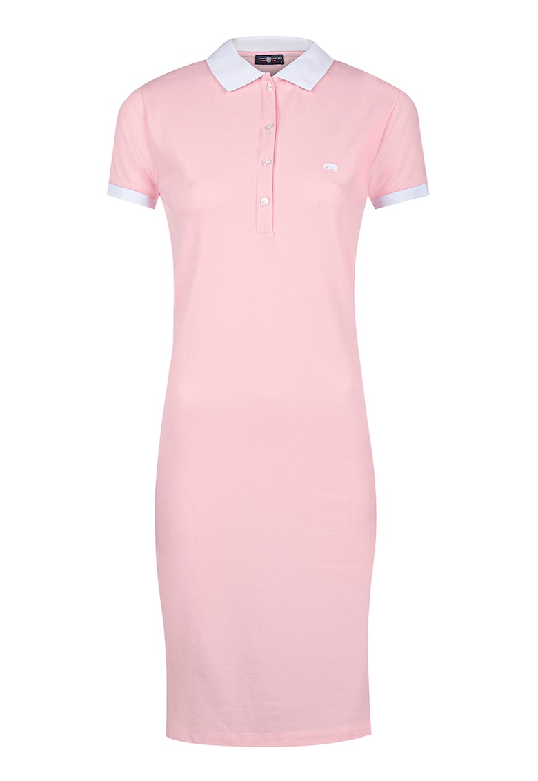 Rochie polo din amestec de bumbac - Roz pastel/Alb optic
