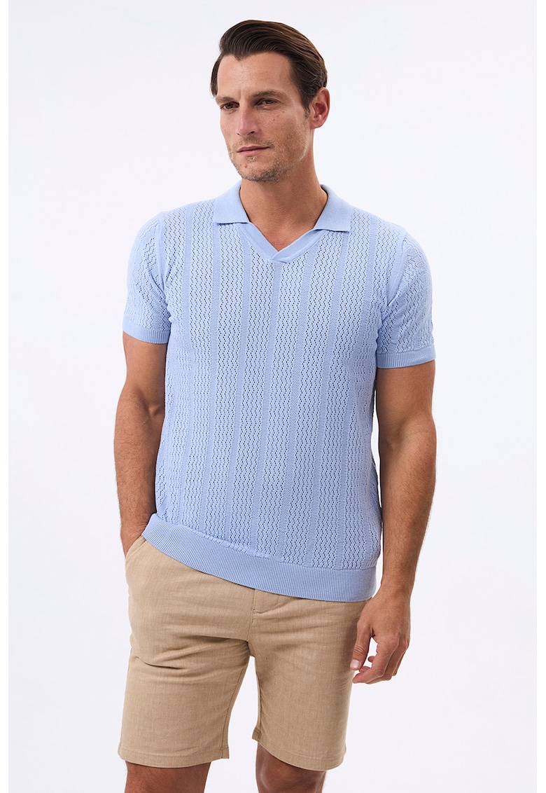 Tricou polo din amestec de bumbac - Albastru lavanda