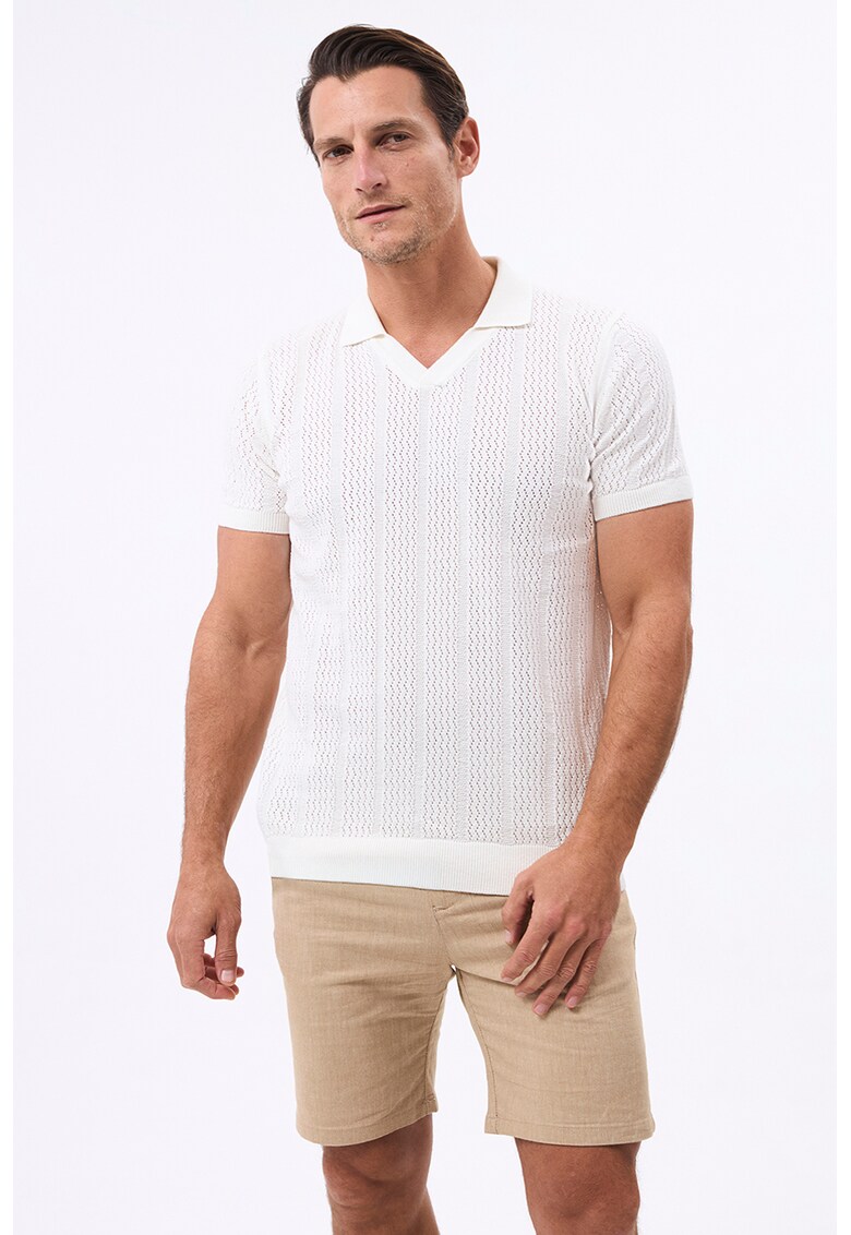 Tricou polo din amestec de bumbac - Alb murdar