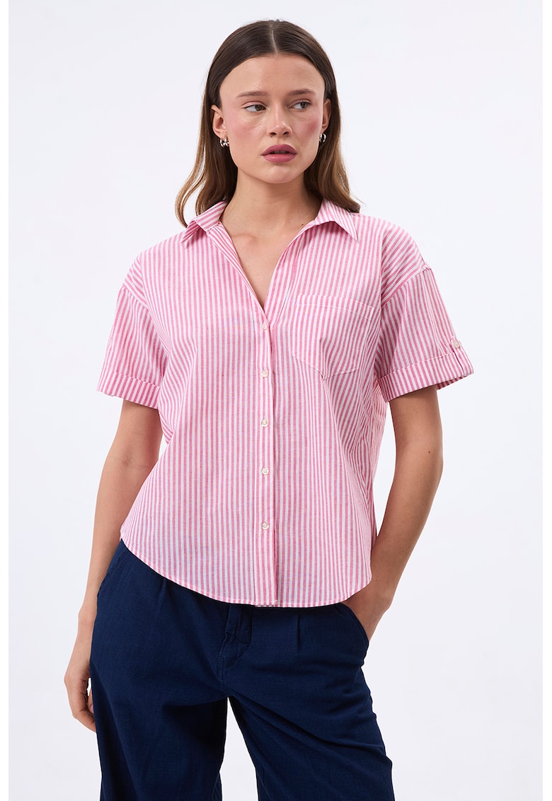 Camasa din bumbac si in cu maneci scurte si model in dungi