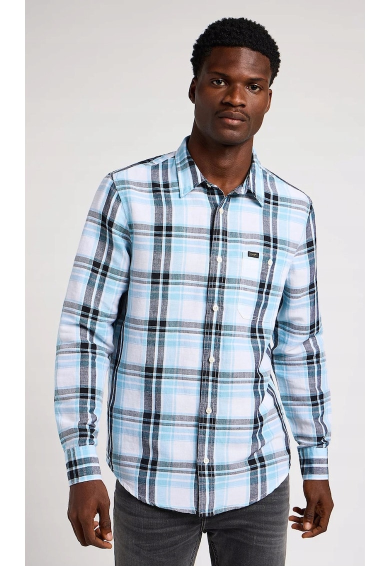 Camasa barbati model Leesure - croiala regulata - carouri alb-albastru-negru - material in cu bumbac