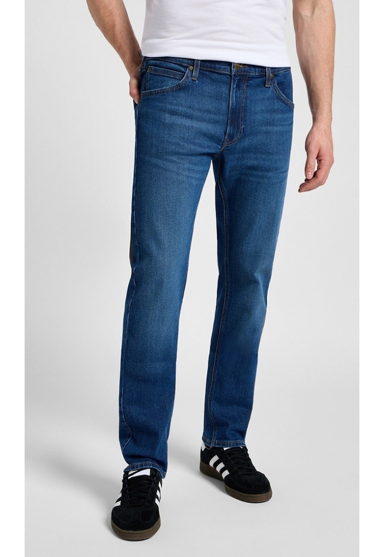 Blugi Daren - regular fit - albastru inchis - din bumbac - cu fermoar -