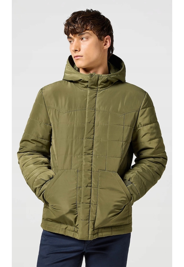 Geaca puf barbati - model Transitional - verde - bumbac - gluga - fermoar