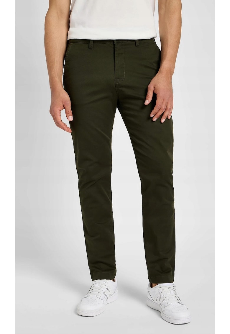 Pantaloni chino barbati - Slim - verde masliniu inchis - bumbac/elastan