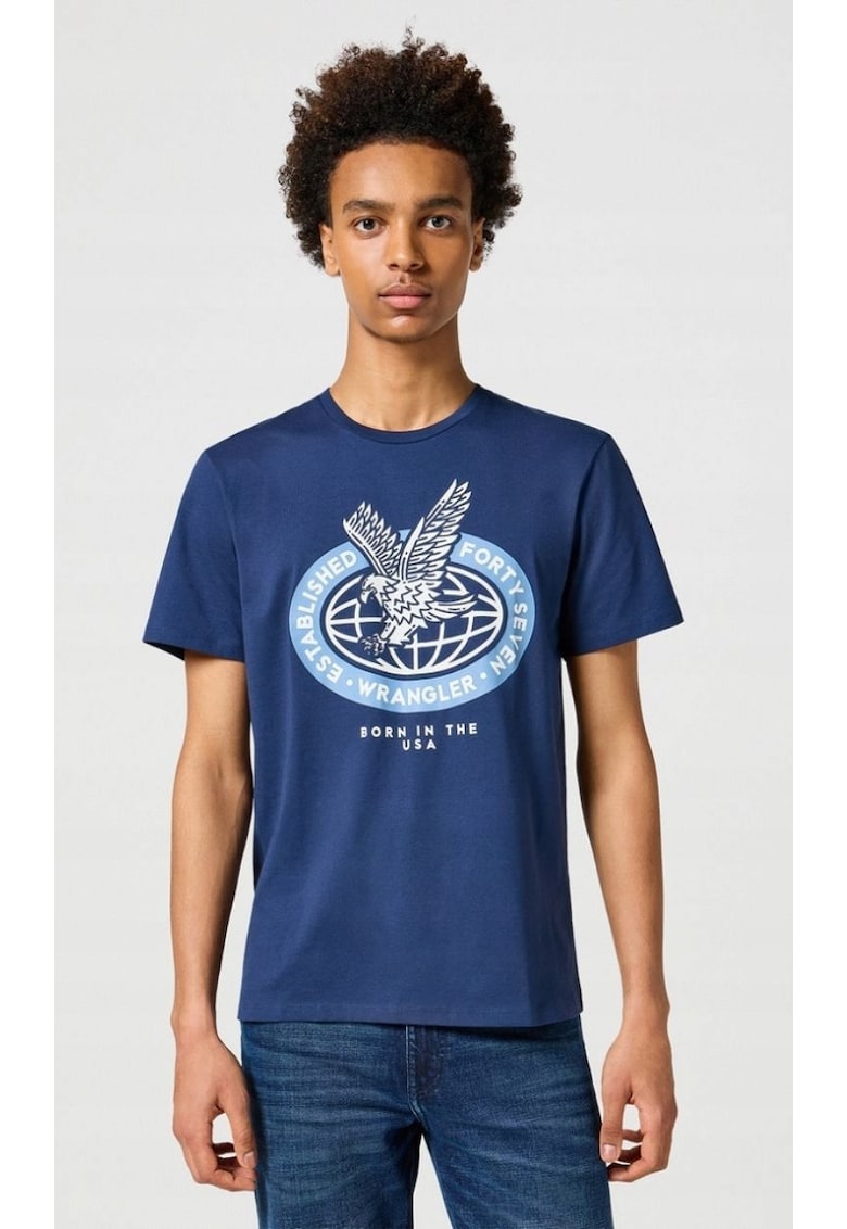 Tricou barbati - AMERICANA bumbac - bleumarin - imprimeu - Albastru