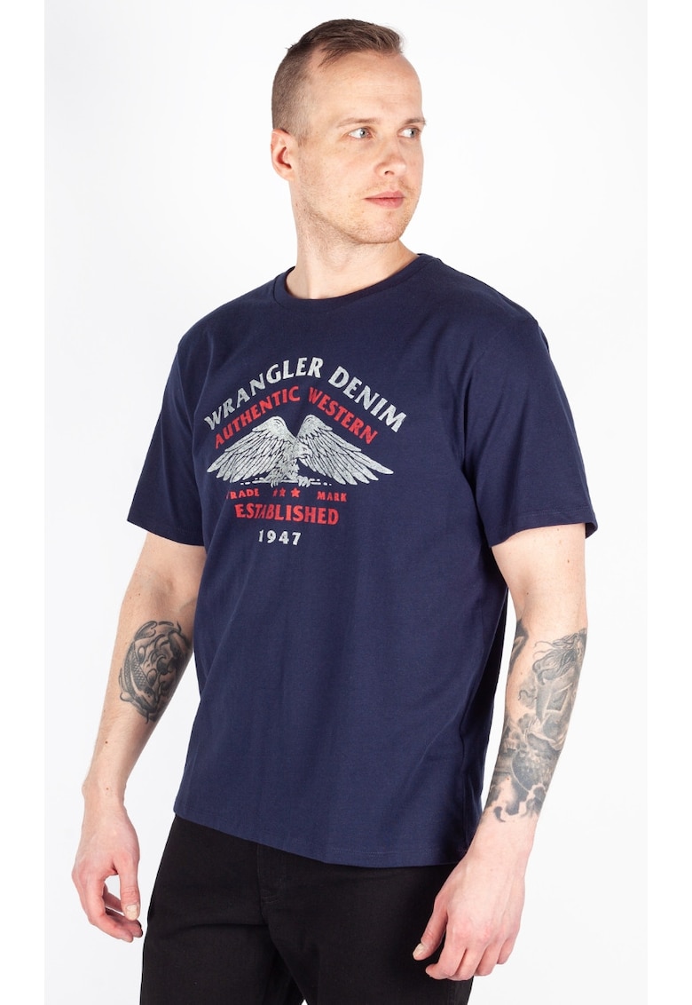 Tricou barbati Americana - bleumarin - bumbac - croiala clasica - imprimeu - Bleumarin