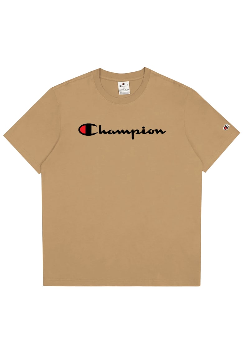 Tricou barbatesc bej - bumbac - croiala regulata - logo pe piept