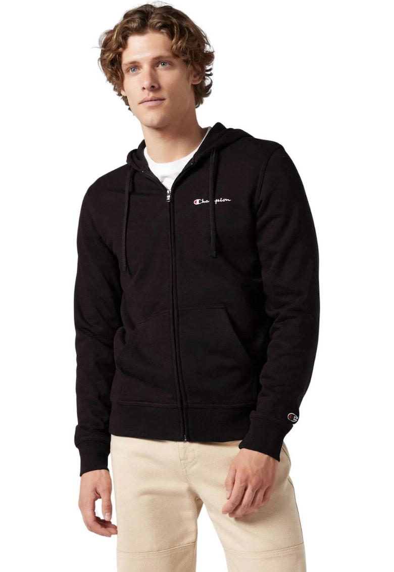 Hanorac cu fermoar complet - negru - barbati - bumbac -