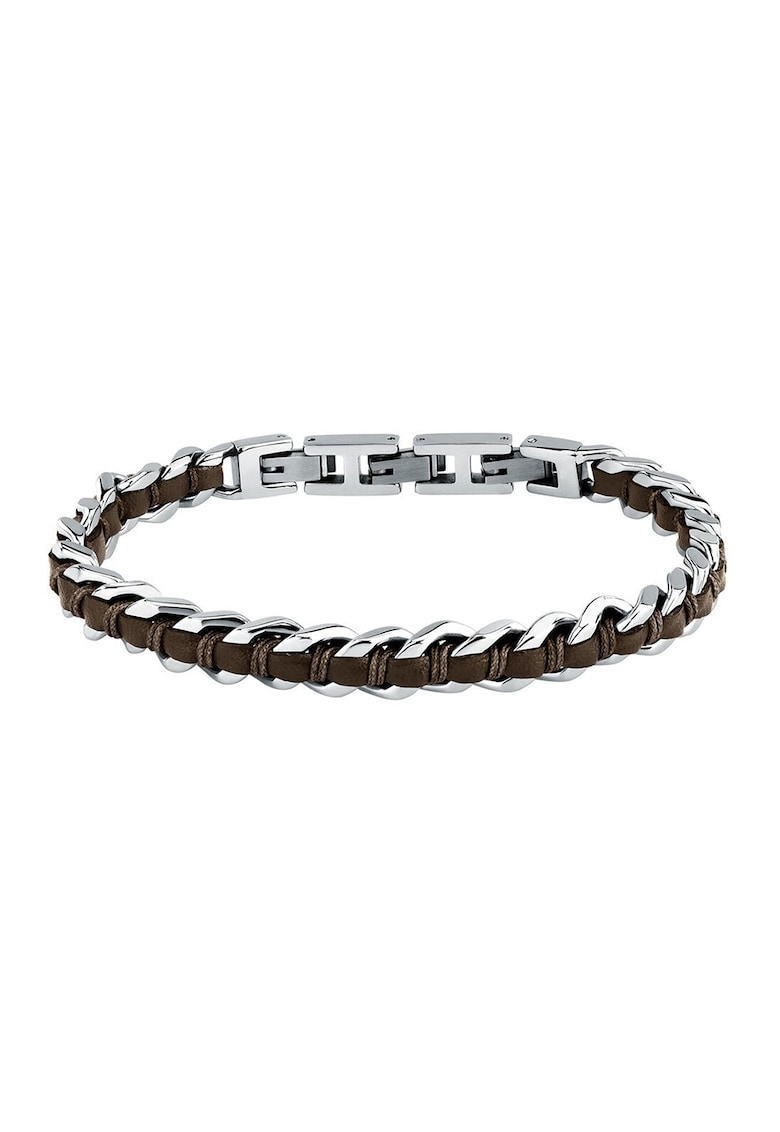 Bratara din otel inoxidabil cu o curea din piele Bandy - Argintiu