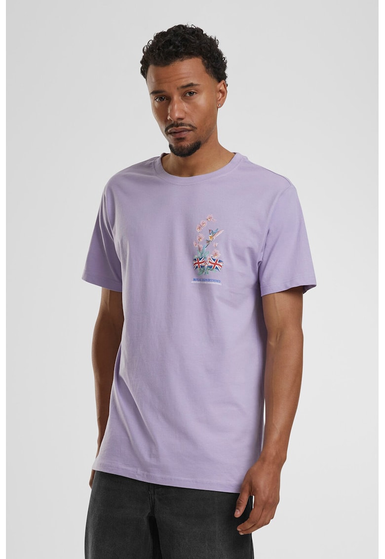 Tricou cu design grafic si decolteu la baza gatului - Rosu/Verde/Lila