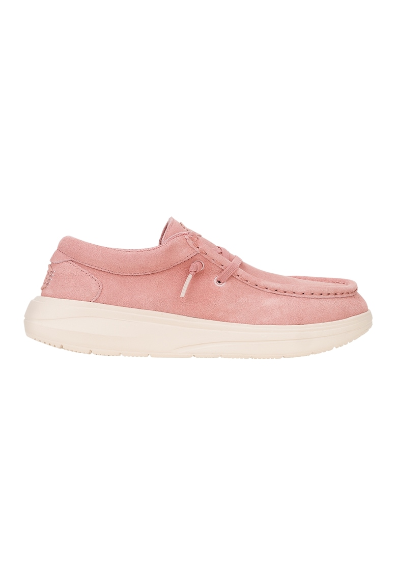 Pantofi boat wedge de piele intoarsa - Roz deschis