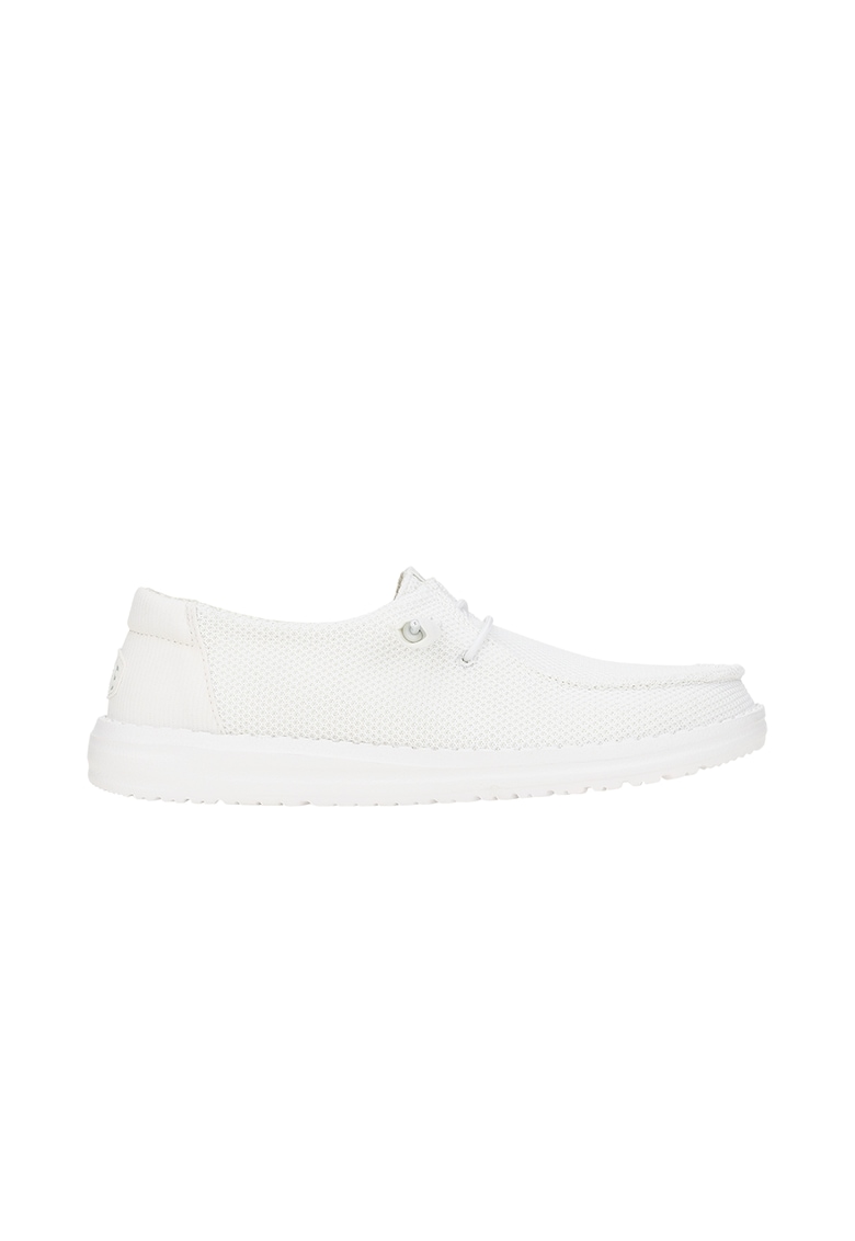 Pantofi boat uni din material textil - Alb optic