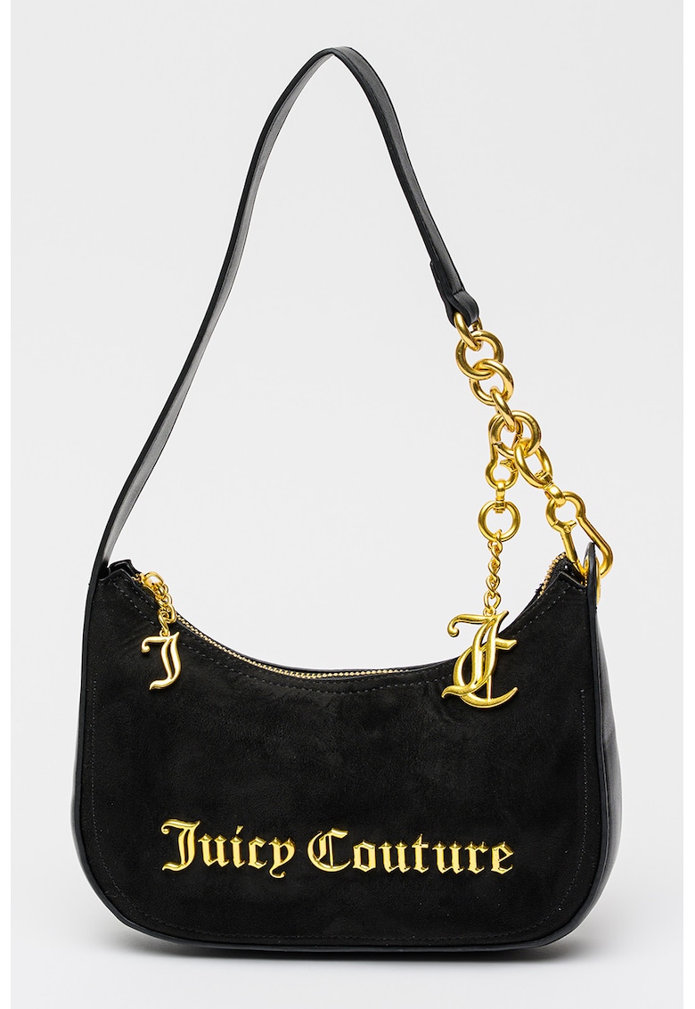 Geanta de piele intoarsa sintetica cu bareta de umar si logo Jasmine