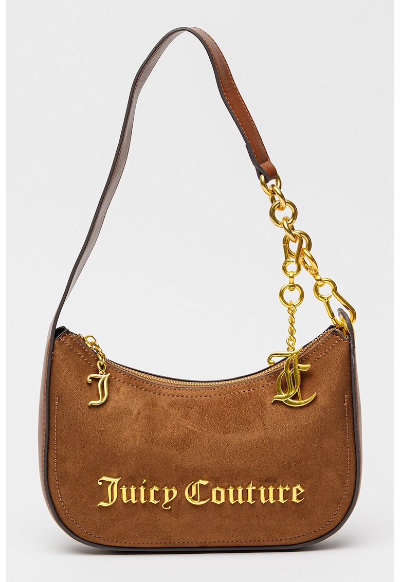 Geanta de piele intoarsa sintetica cu bareta de umar si logo Jasmine