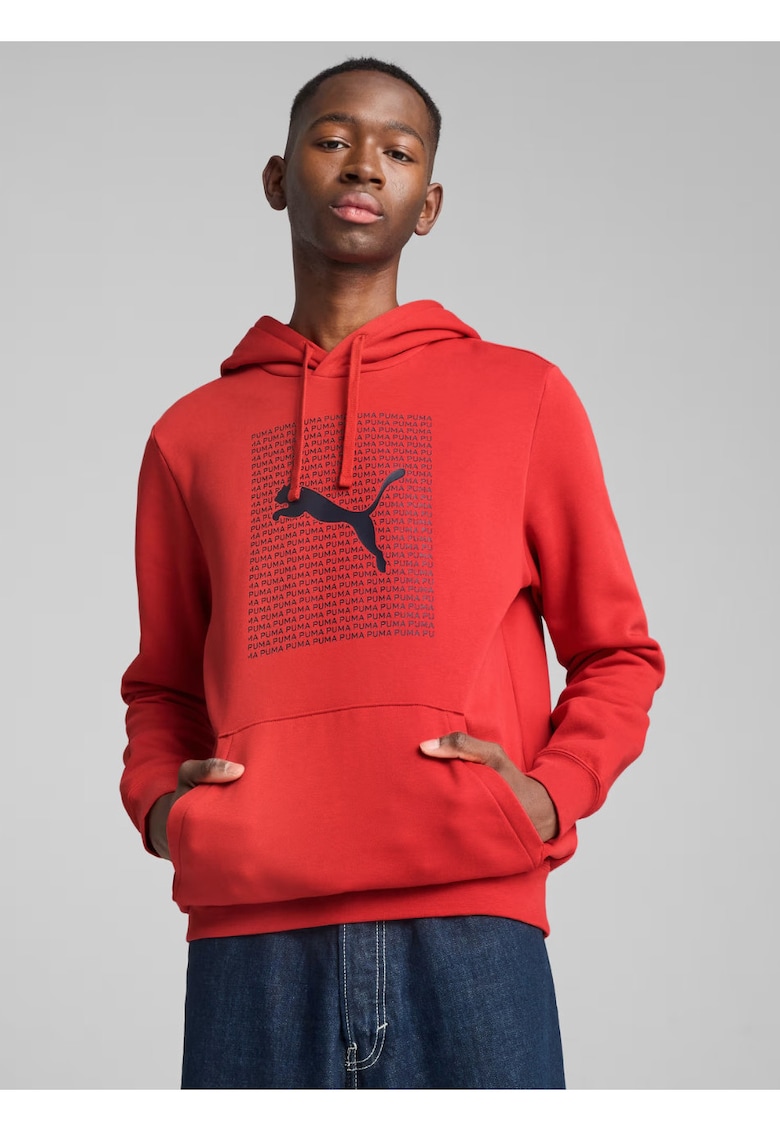 Hanorac barbat cu gluga Ess Logo Lab - rosu - bumbac si poliester - cu buzunar frontal