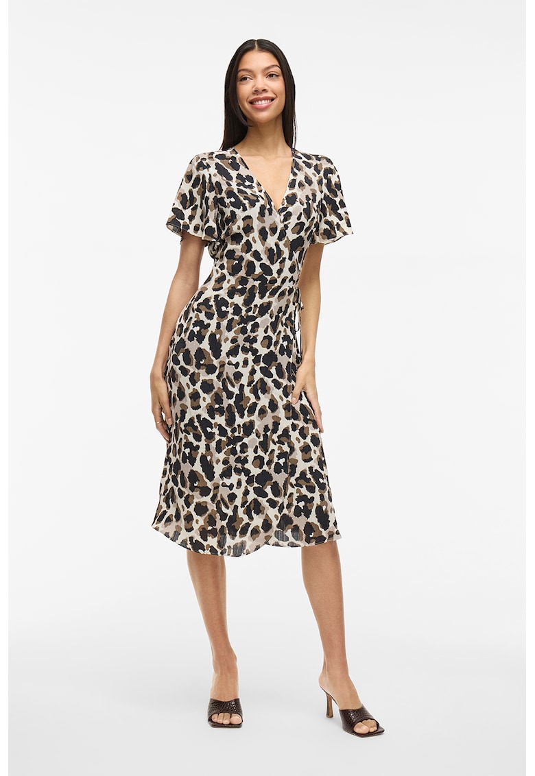 Rochie midi cu croiala petrecuta si decolteu cache coeur