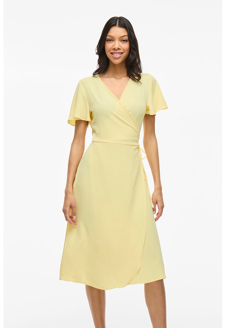 Rochie midi cu croiala petrecuta si decolteu cache coeur