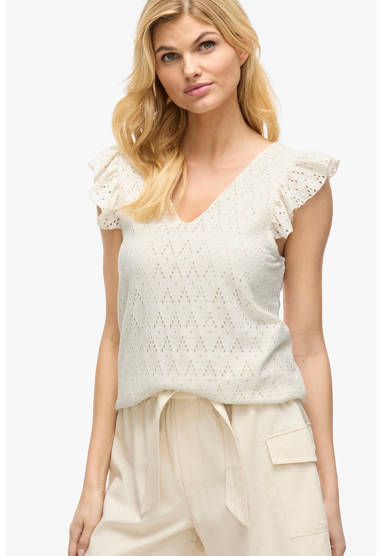 Bluza cu decolteu in V si maneci cu volane Bluza cu decolteu in V si maneci cu volane