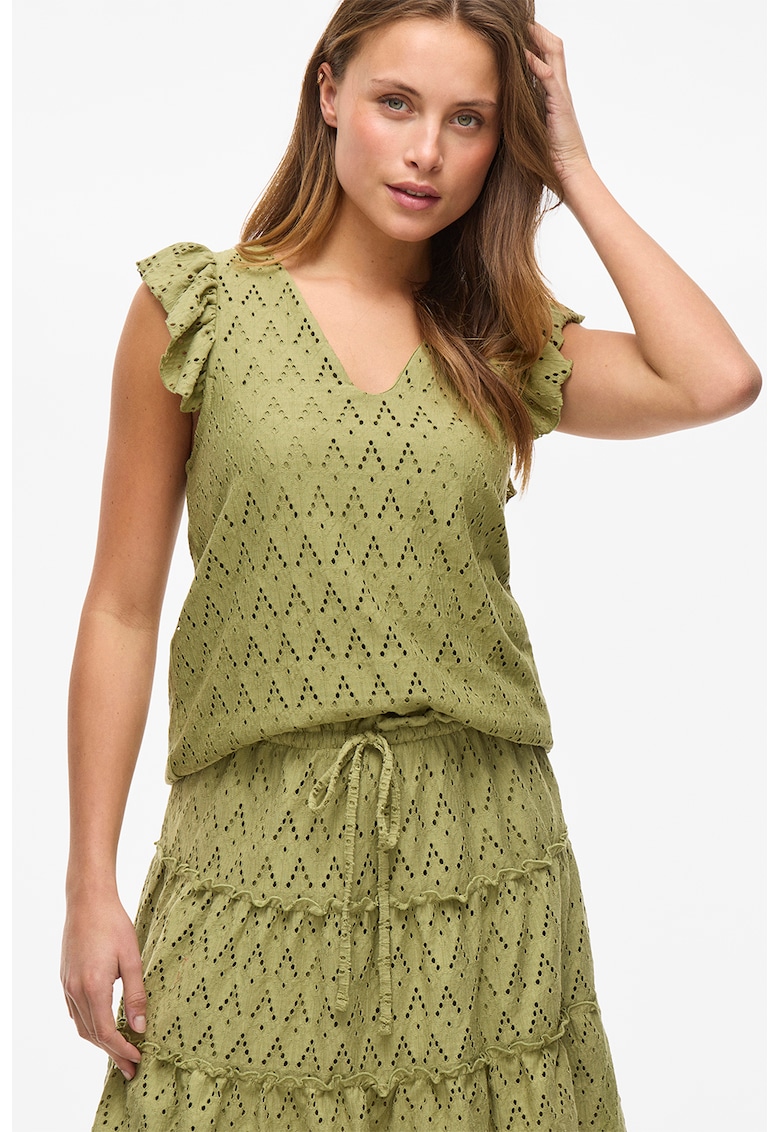 Bluza cu decolteu in V si maneci cu volane