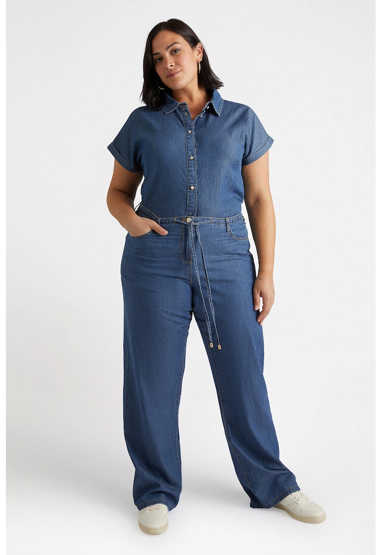 Blugi drepti cu snururi - Albastru inchis