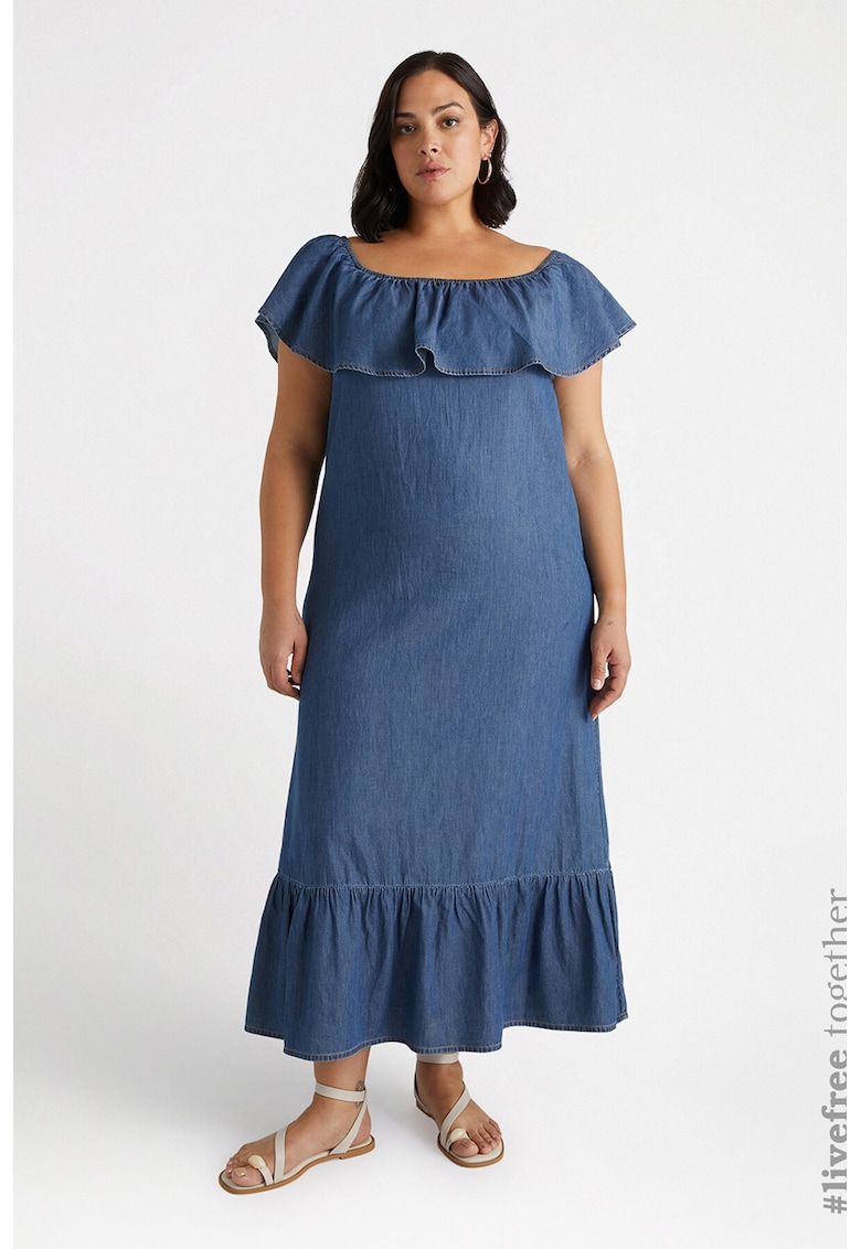 Rochie din dneim cu terminatii cu volane