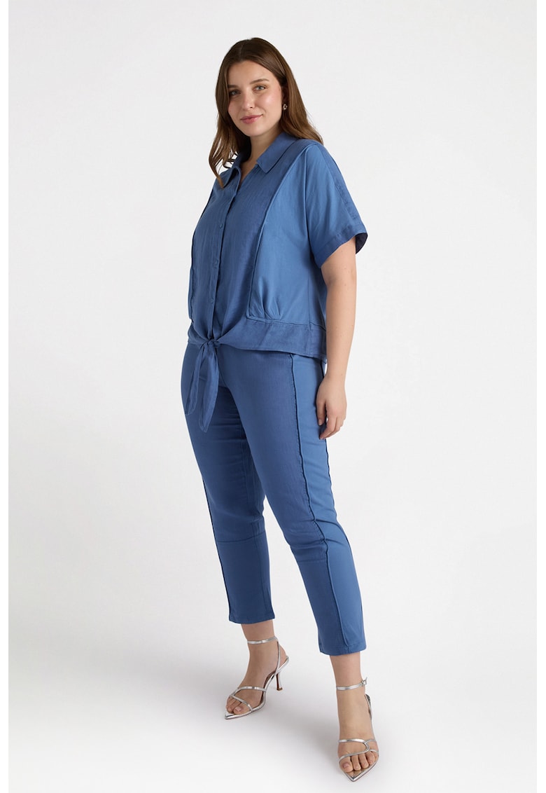 Pantaloni crop de in cu talie elastica pe spate