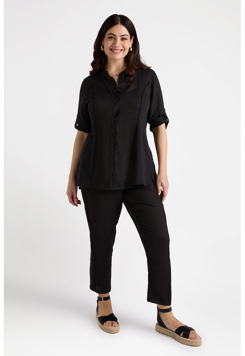 Pantaloni crop de in cu talie elastica pe spate