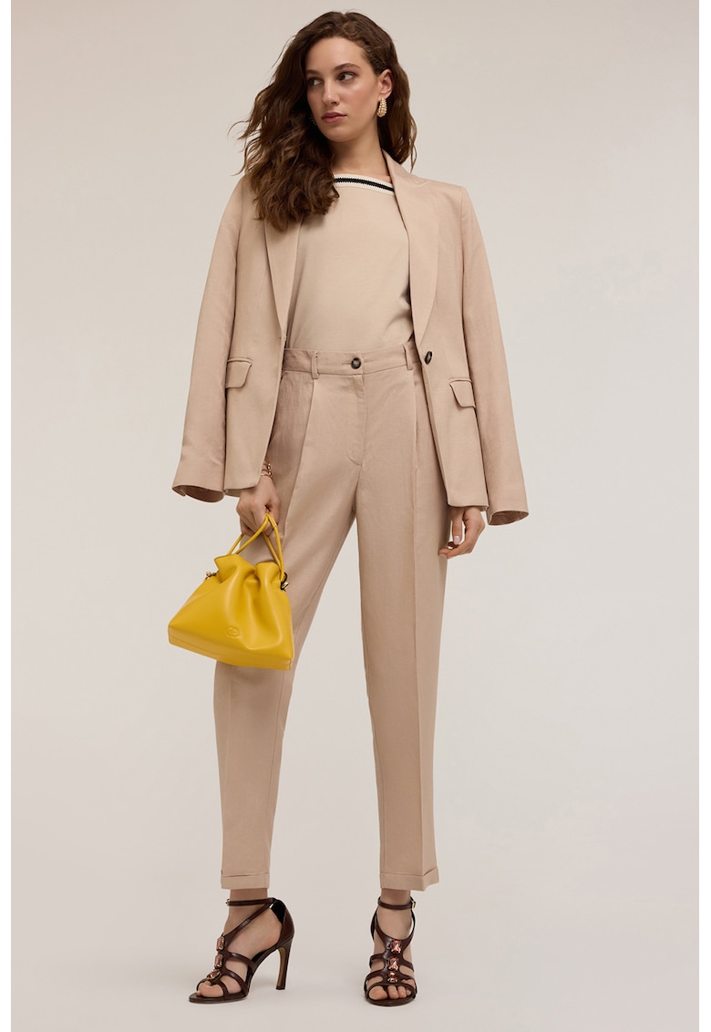 Pantaloni drepti cu talie inalta si pensa