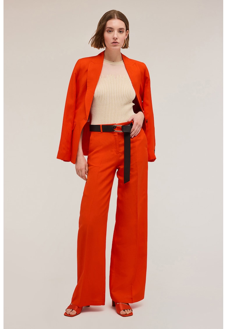 Pantaloni cu croiala ampla si talie inalta - Rosu