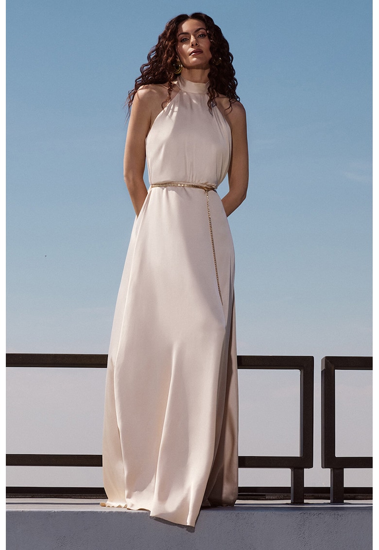 Rochie de satin cu decolteu halter