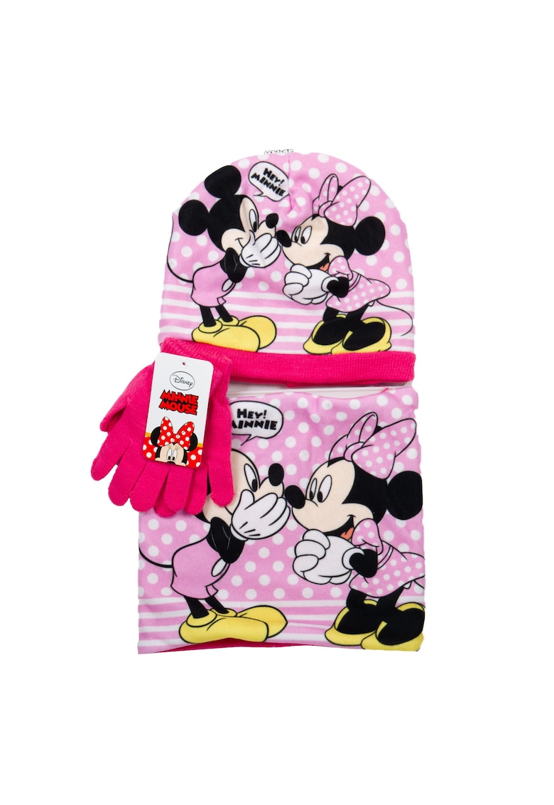 Set caciula - fular si manusi  Minnie Mouse - roz - 52 - material 100% poliester - pentru fetite - sezon: iarna