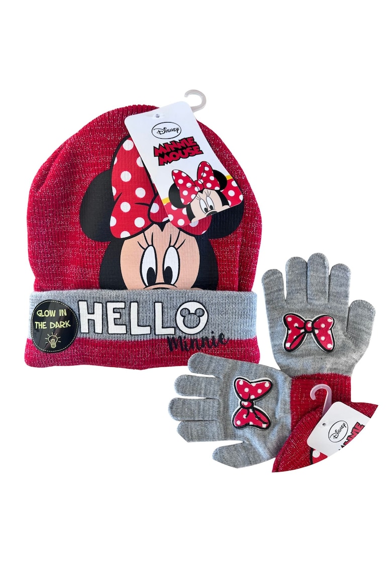 Set caciula si manusi Myszka Minnie - rosu - 52 - pentru fetite Set caciula si manusi Myszka Minnie - rosu - 52 - pentru fetite