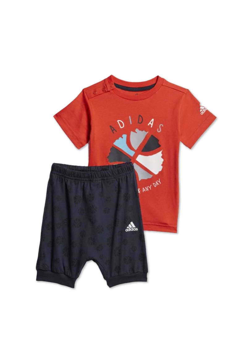 Set tricou + pantaloni scurti bebelusi - imprimeu - negru-gri - bumbac organic