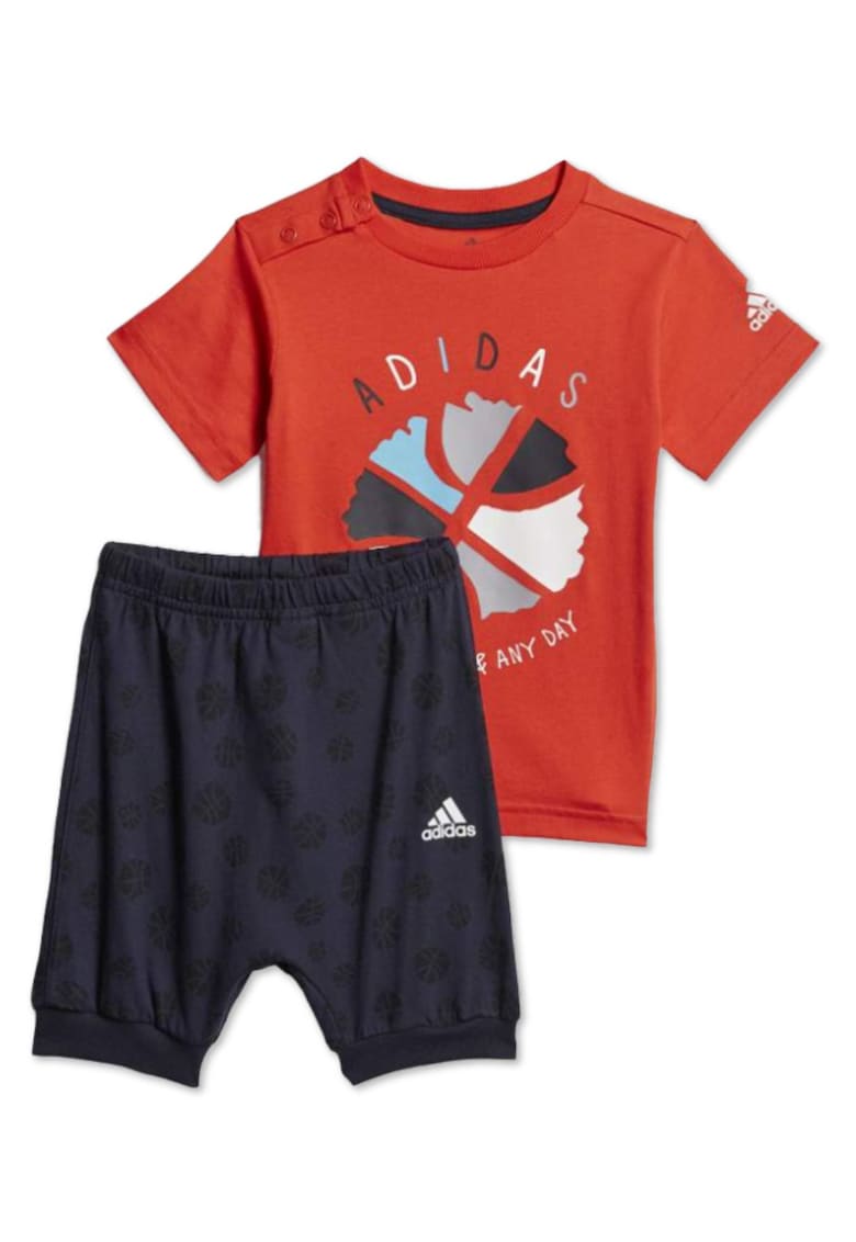 Set tricou + pantaloni scurti bebelusi - imprimeu - negru-gri - bumbac organic