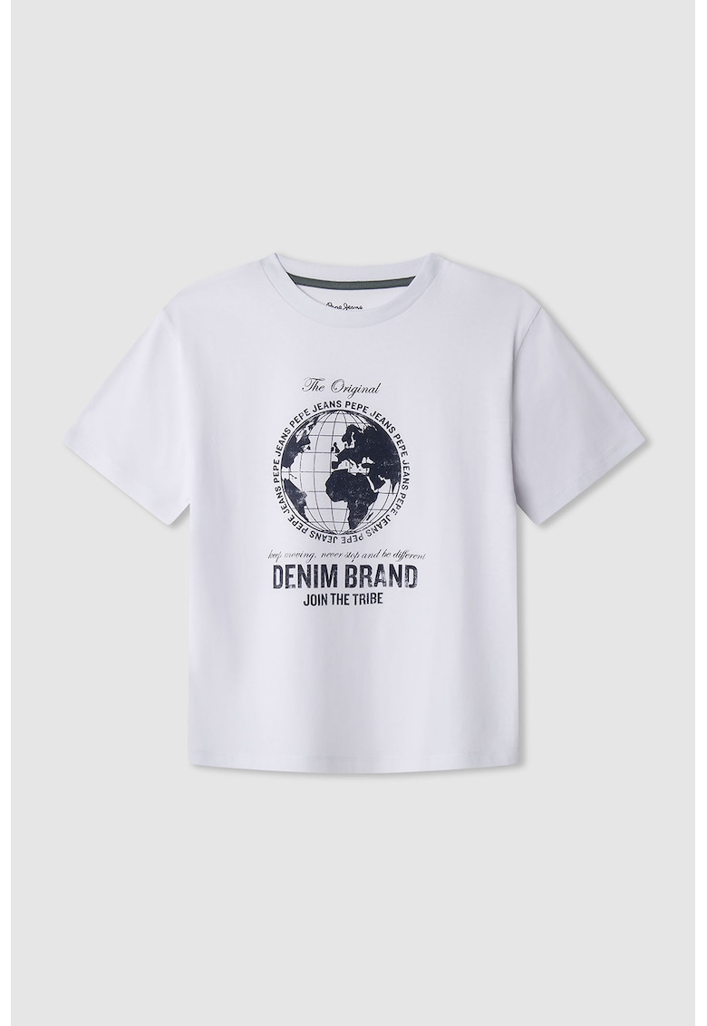 Tricou cu decolteu la baza gatului si imprimeu grafic Medgar - Albastru ultramarin/Alb optic
