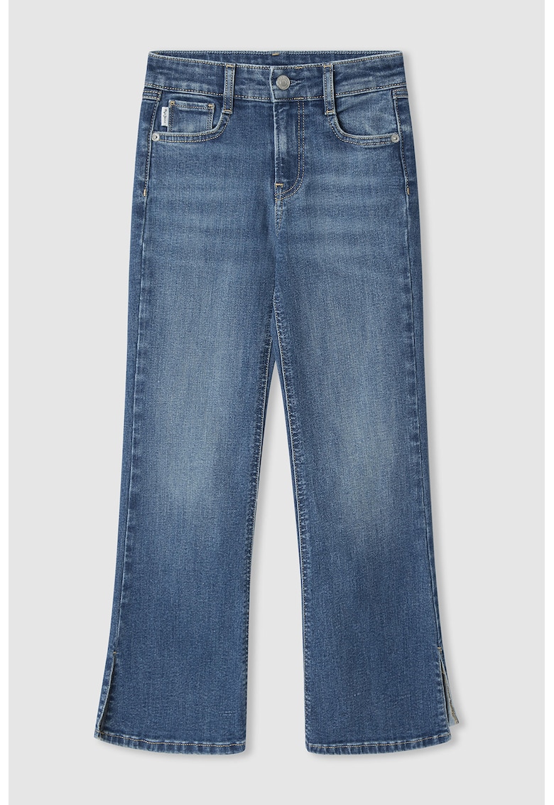 Blugi cu croiala ampla si slituri la terminatie Blugi cu croiala ampla si slituri la terminatie