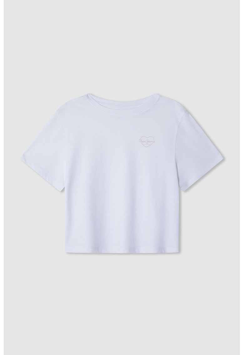 Tricou de bumbac cu decolteu la baza gatului Amanda - Albastru glaciar